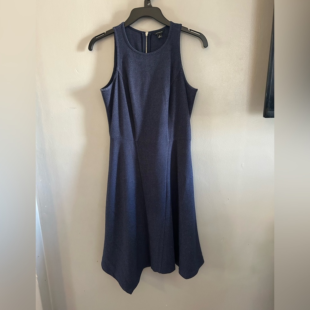 Ann Taylor Dress - navy textured sleeveless w/asymmetrical hem - Picture 2 of 10